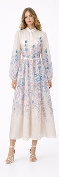 Soft Pastel Floral Belted Midi Dress
