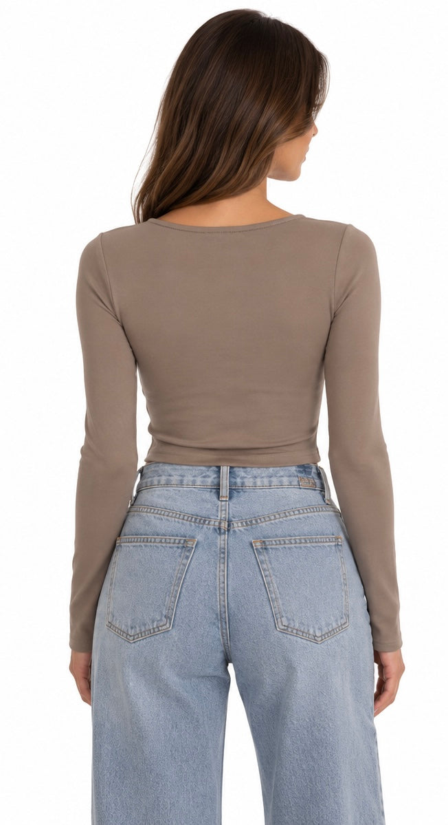 Taupe Scoop-Neck Cropped Top