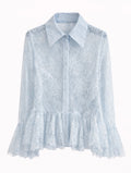 Sheer Lace Peplum Blouse – White , Light Blue , Butter Yellow