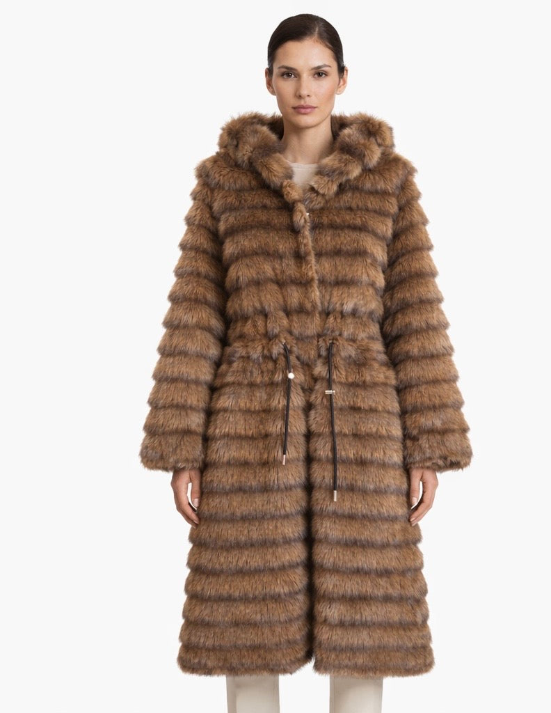 Hooded Faux Fur Maxi Coat – Brown