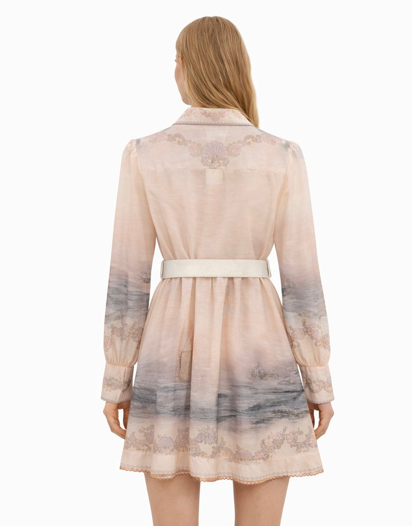 Blush Seaside Print Belted  Dress