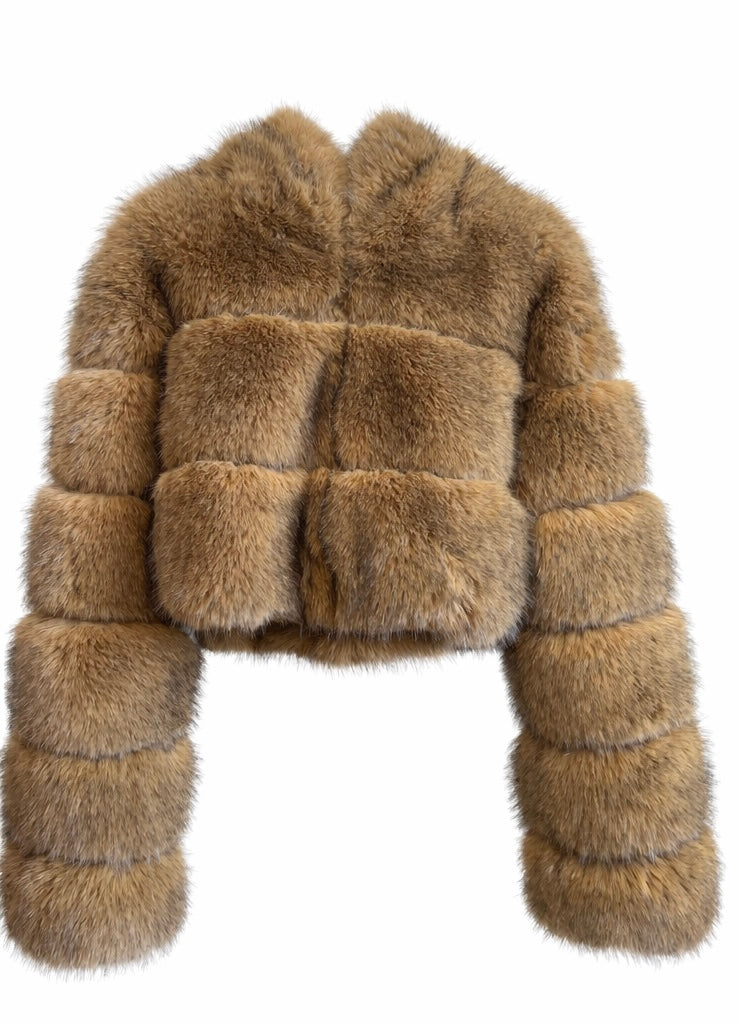 Cropped Faux Fur Jacket with Hood