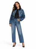 Embellished Denim Jacket with Faux velvet  Collar