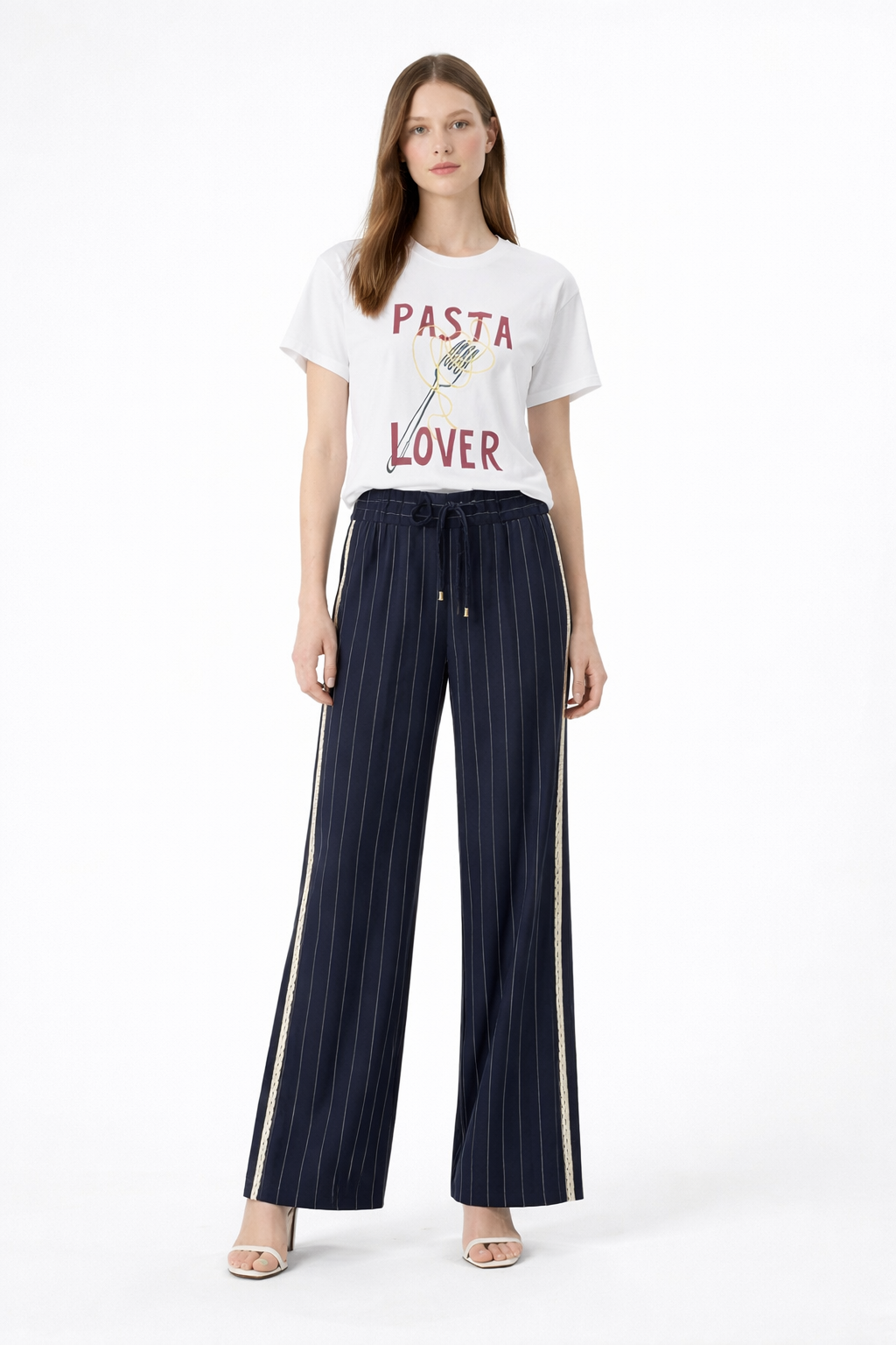 Tailored Navy Pinstripe Wide-Leg Pants