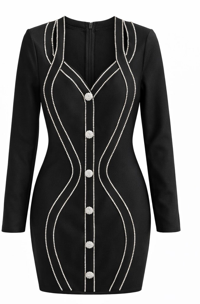Midnight Crystal Contour Bandage Dress Black
