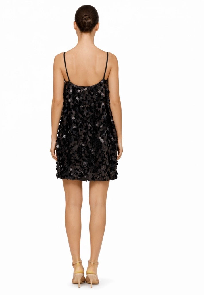 Black Sequin Embellished Relaxed-Fit Mini Dress
