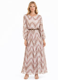 Soft Pink & Beige Pleated Maxi Dress