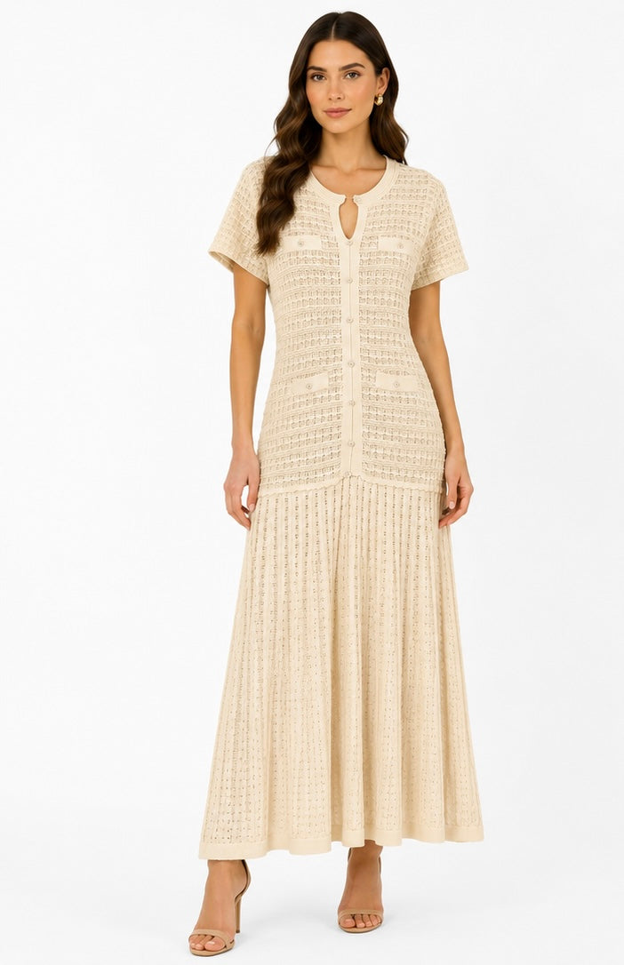 Summer Breeze Knit Maxi Dress ( Pink , black , beige )