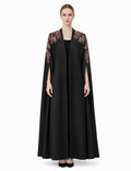 Black Hand-Embellished Open Abaya with Beaded Shoulders