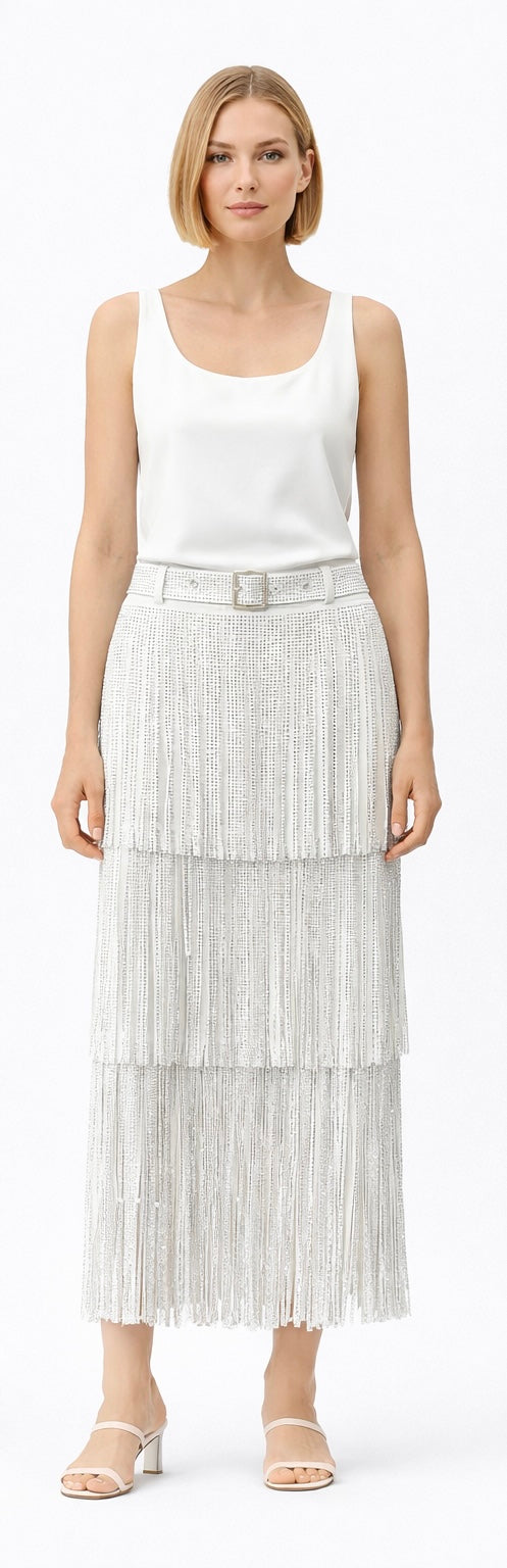 White Fringes Rhinestone skirt