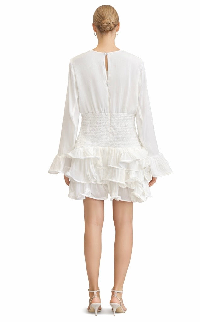 White Satin Ruffle Mini dress