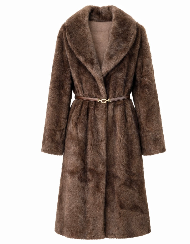 Signature Belted Eco Fur Statement Coat Brown