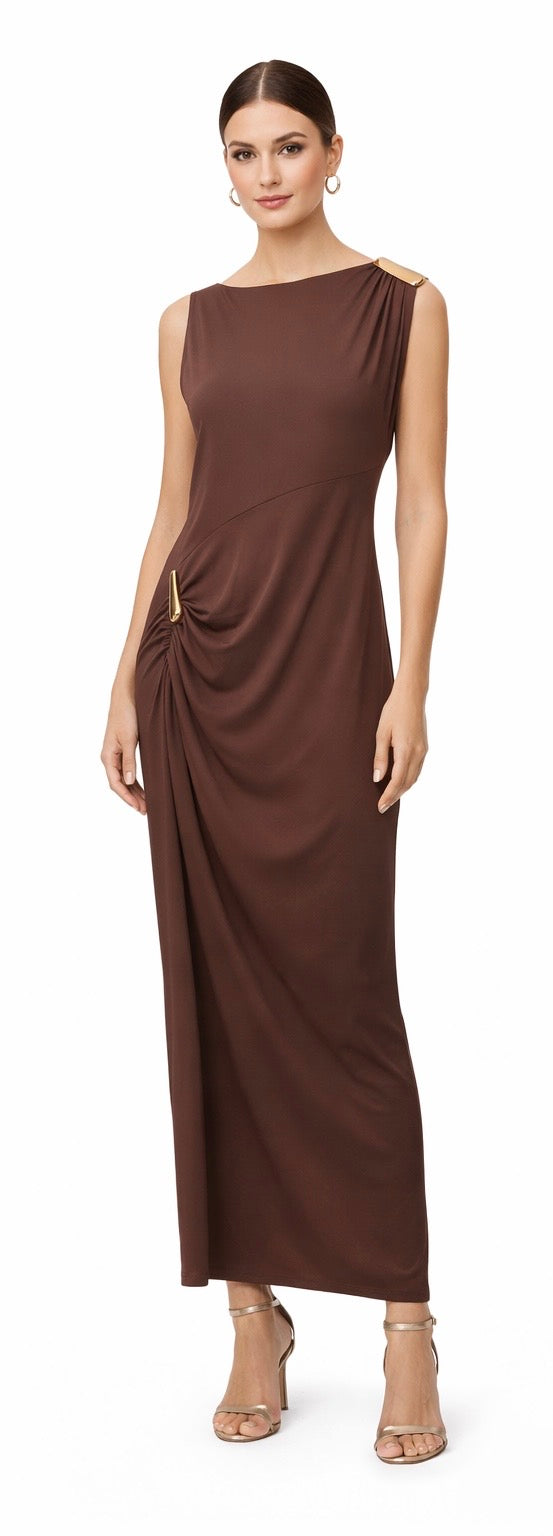 Drape One-Shoulder Dress - Black , Blue , Brown