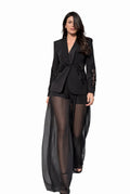 Beaded Blazer & Sheer Wide-Leg Pant Set