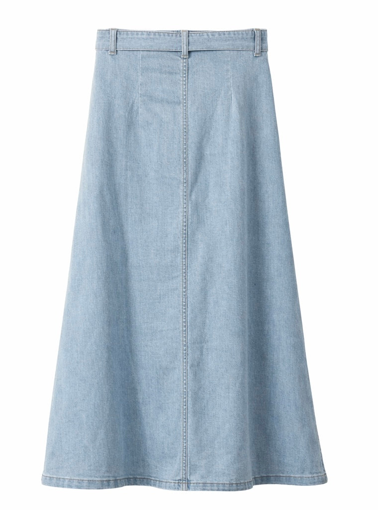 Light Blue Denim A-Line Midi Skirt