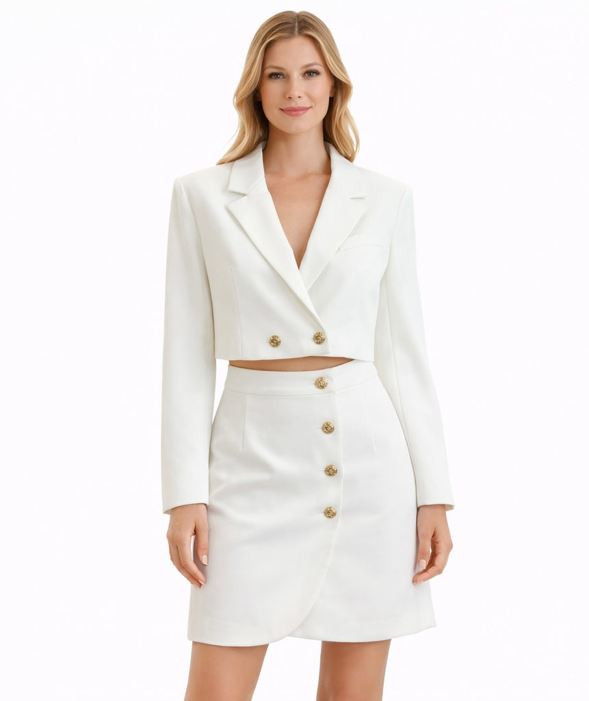 Chic White Two-Piece Blazer Skirt Set