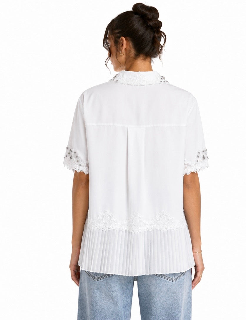 Blouse White Crystal with ruffles