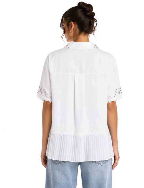 Blouse White Crystal with ruffles