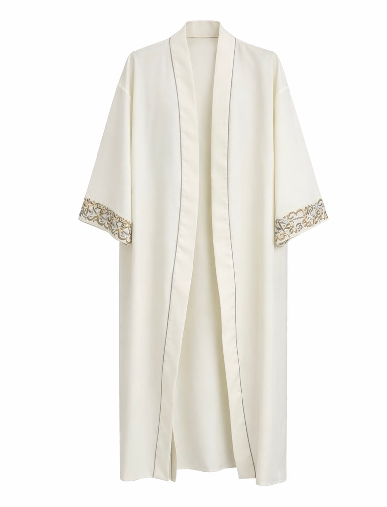Calligraphy Embroidered Cream Open Abaya