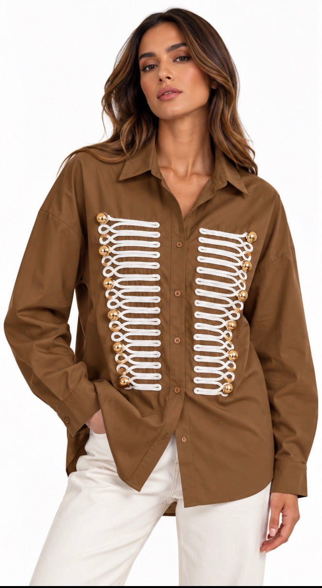 Military Detail Shirt ( Brown , Green )
