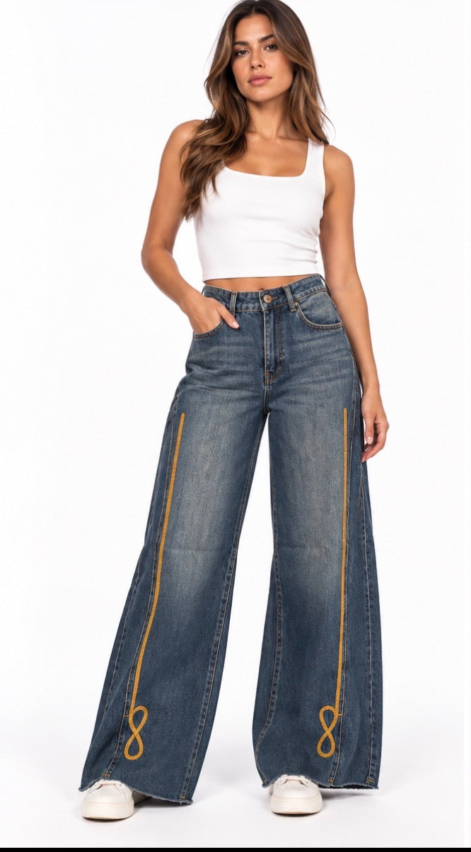 Infiniti Contrast Stitch Wide-Leg Jeans