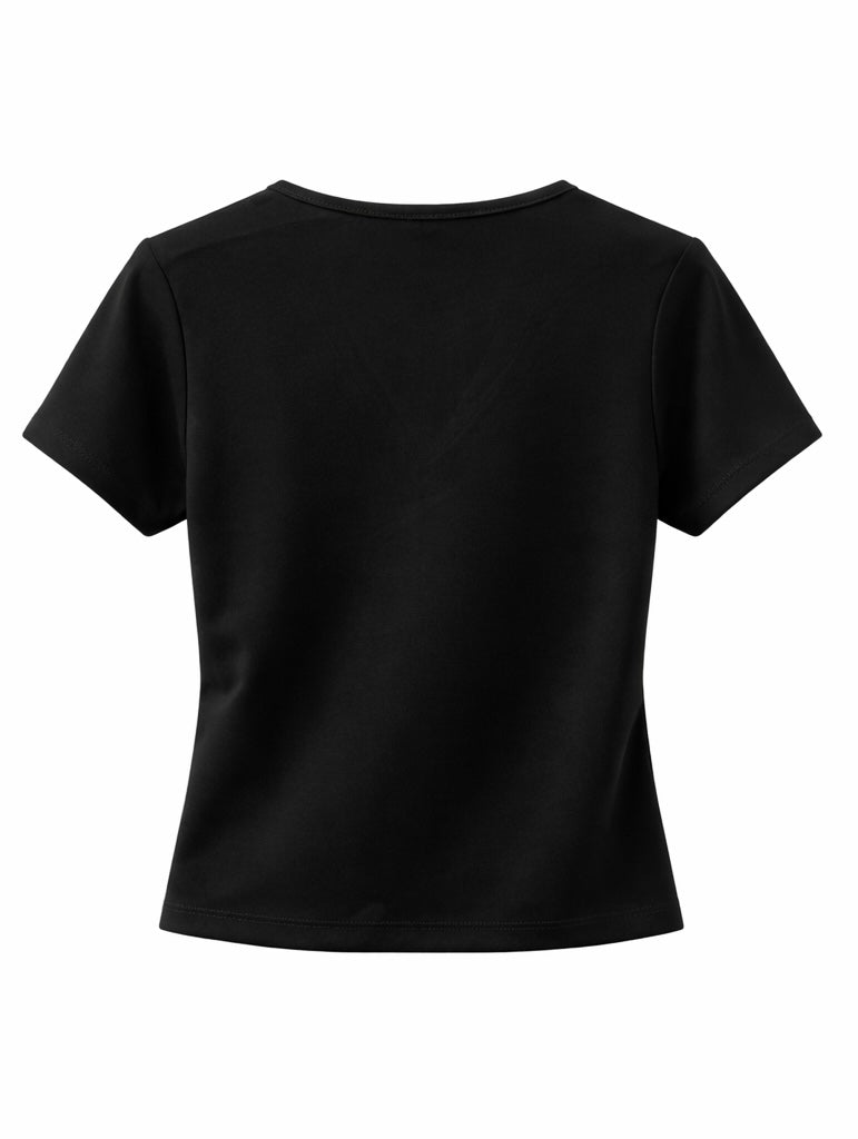 V-Neck Ruched Short Sleeve Top - Brown, Black , White , Olive Green , Beige