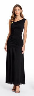 Black Asymmetric Draped Evening Dress