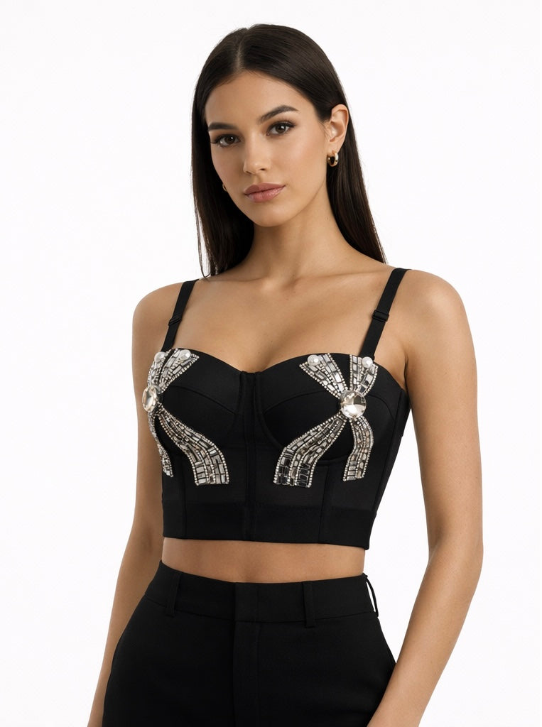 Black Crystal-Detail Bustier Corset