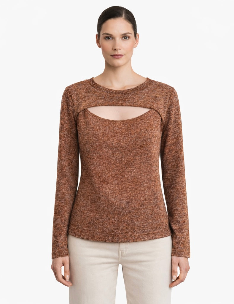 Shimmer Cut-Out Long Sleeve Knit Top