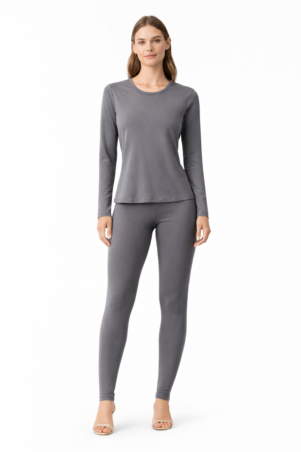 Slim-Fit Long Sleeve Top & Legging Set – Grey
