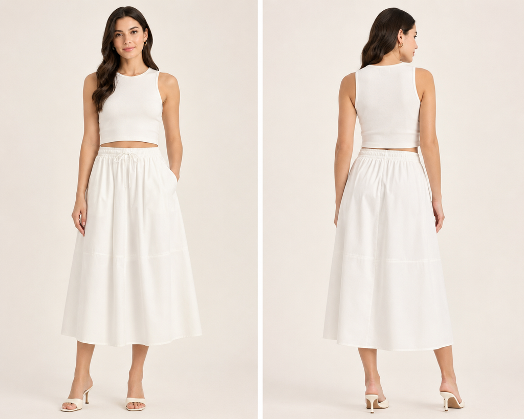 Classic Cotton Poplin Midi Skirt