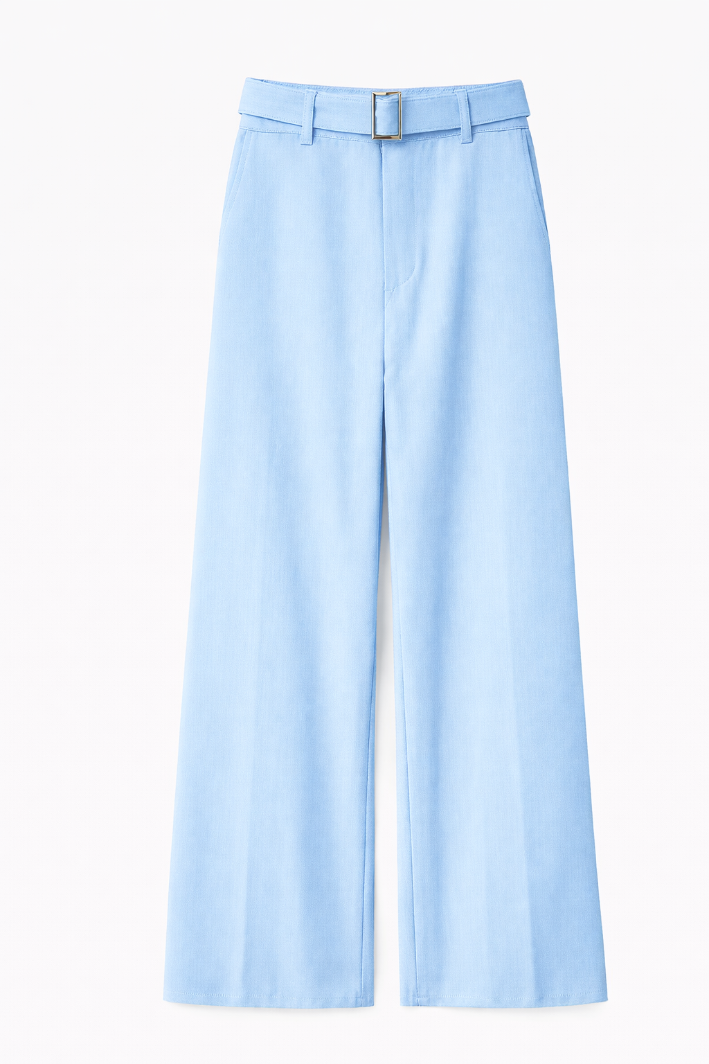High-Waist Wide Leg Belted Trousers - Blush , light blue