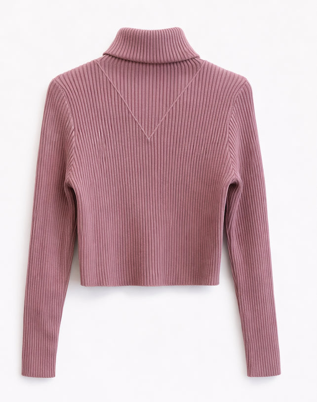 Ribbed Cropped Turtleneck Sweater Pink