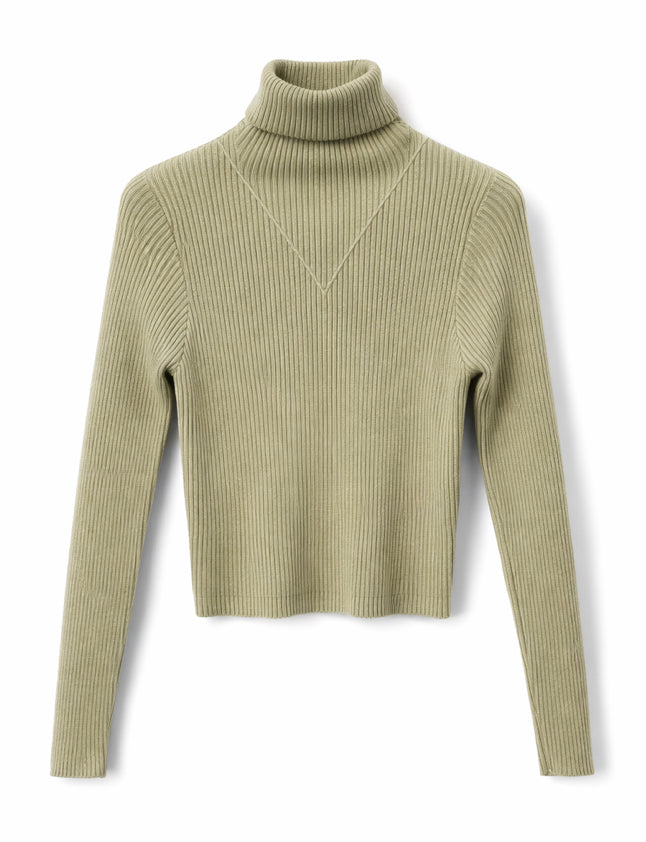 Ribbed Cropped Turtleneck Sweater Beige