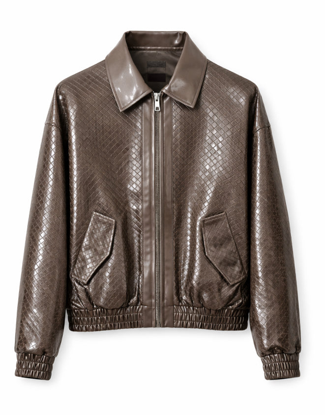 Textured Leather Bomber Jacket