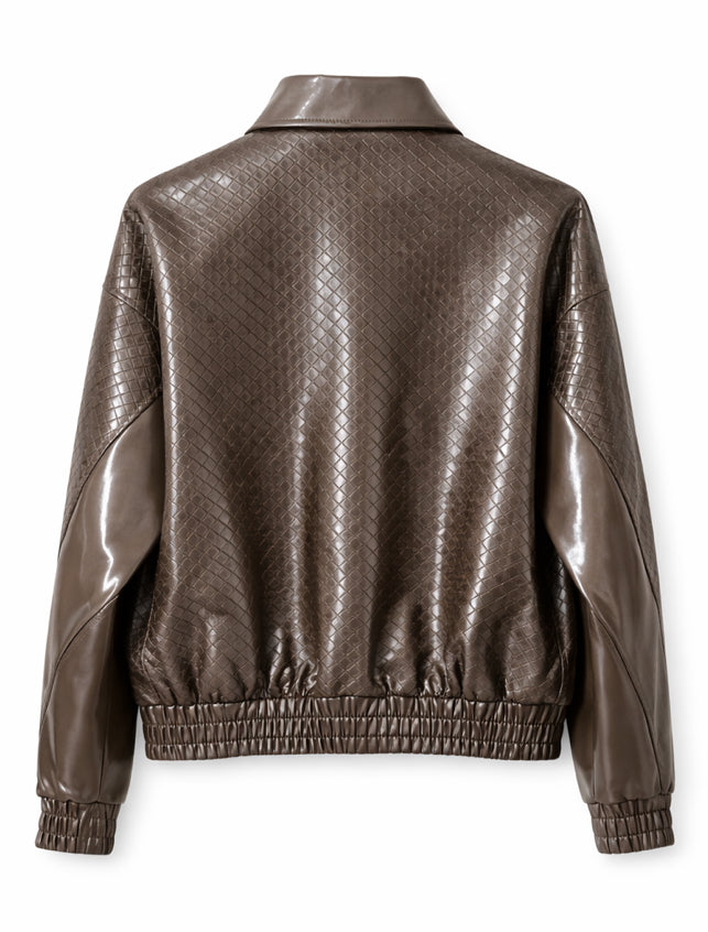 Textured Leather Bomber Jacket