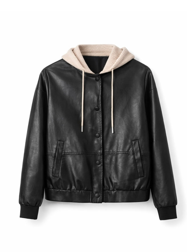 Hooded Leather Bomber Jacket