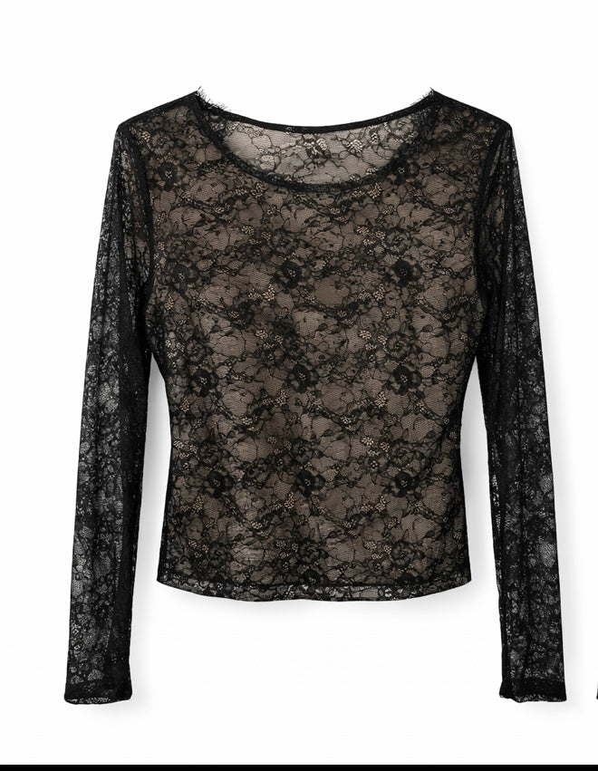 V-Neck Sheer Lace Top