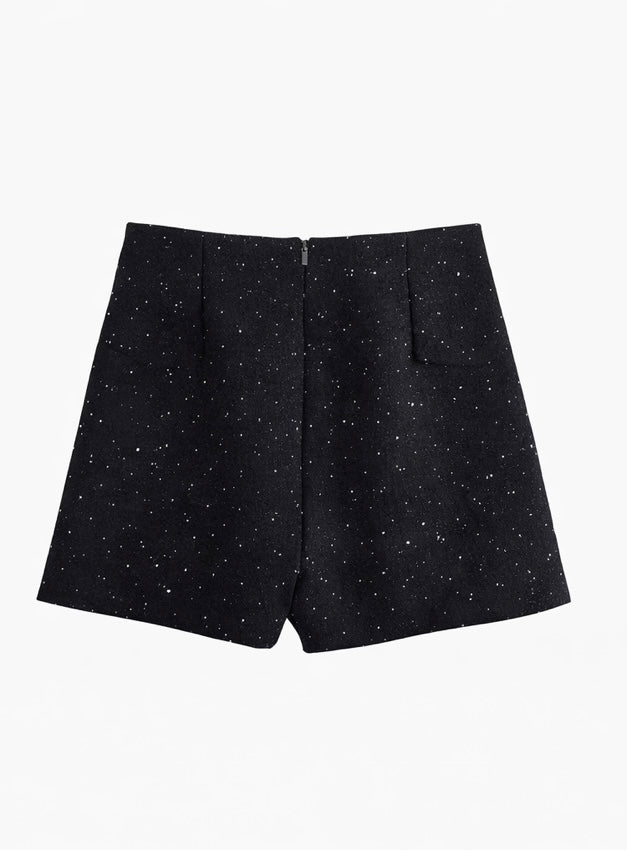 The Brooch Wrap Tweed Skort Black