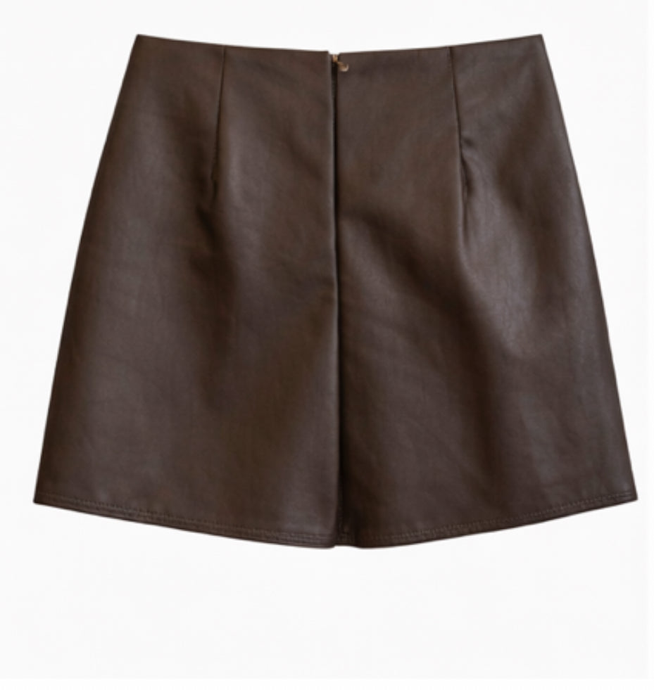 Twist ring Faux Leather Skort Brown