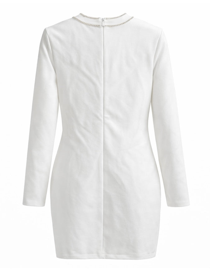 Midnight Crystal Contour Bandage Dress White