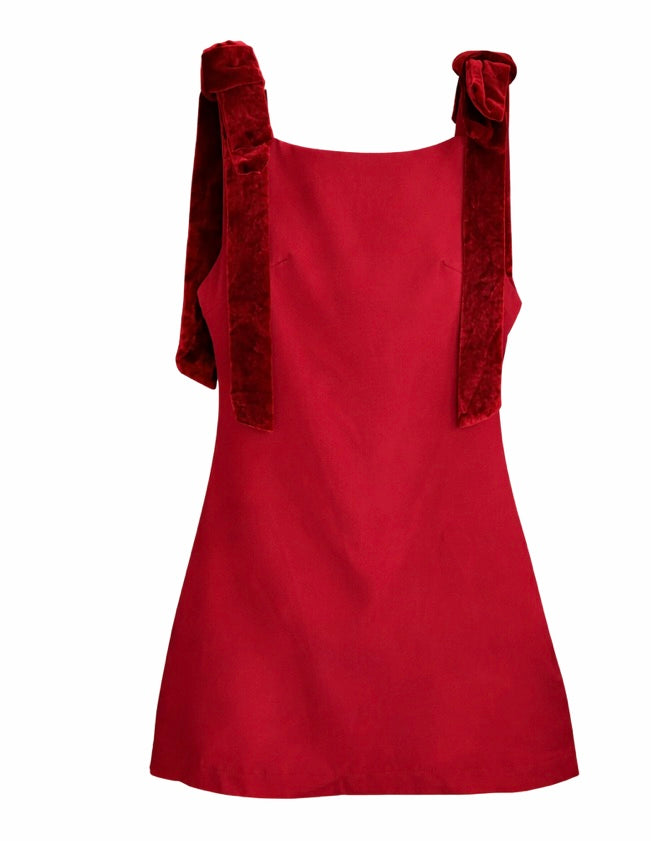 Amour Velvet Bow Mini Dress Burgundy