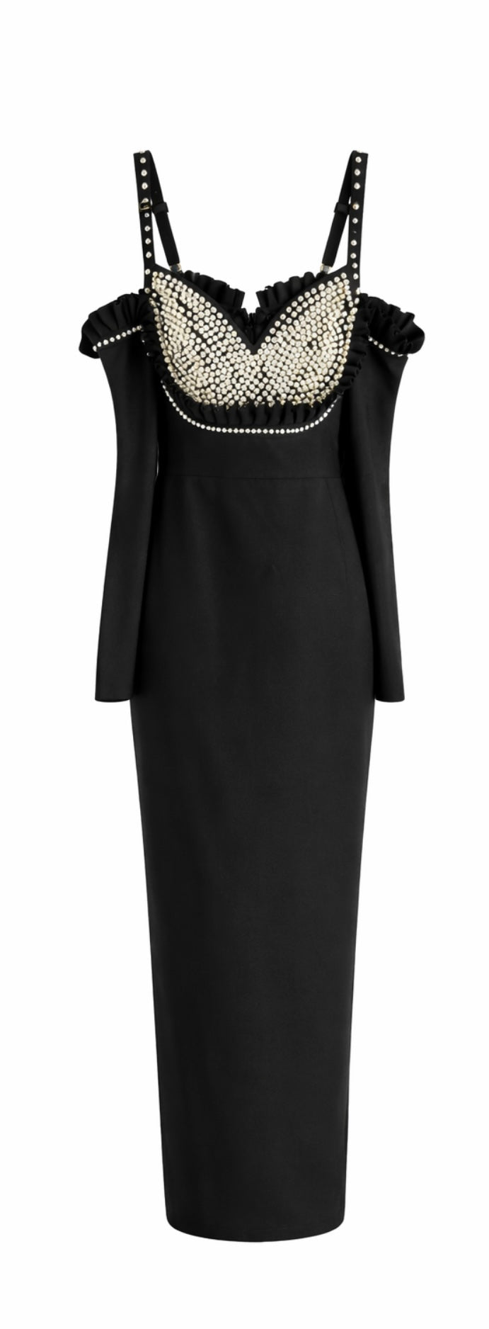 Black Embellished Bustier Dress With Cold-Shoulder Detail Black