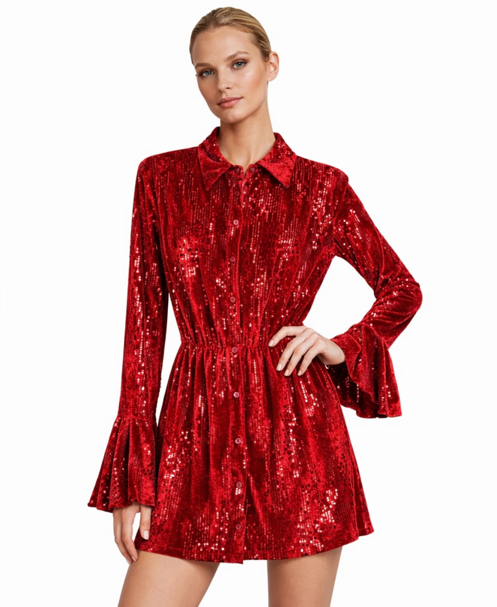 Red Velvet Sequin Mini Dress