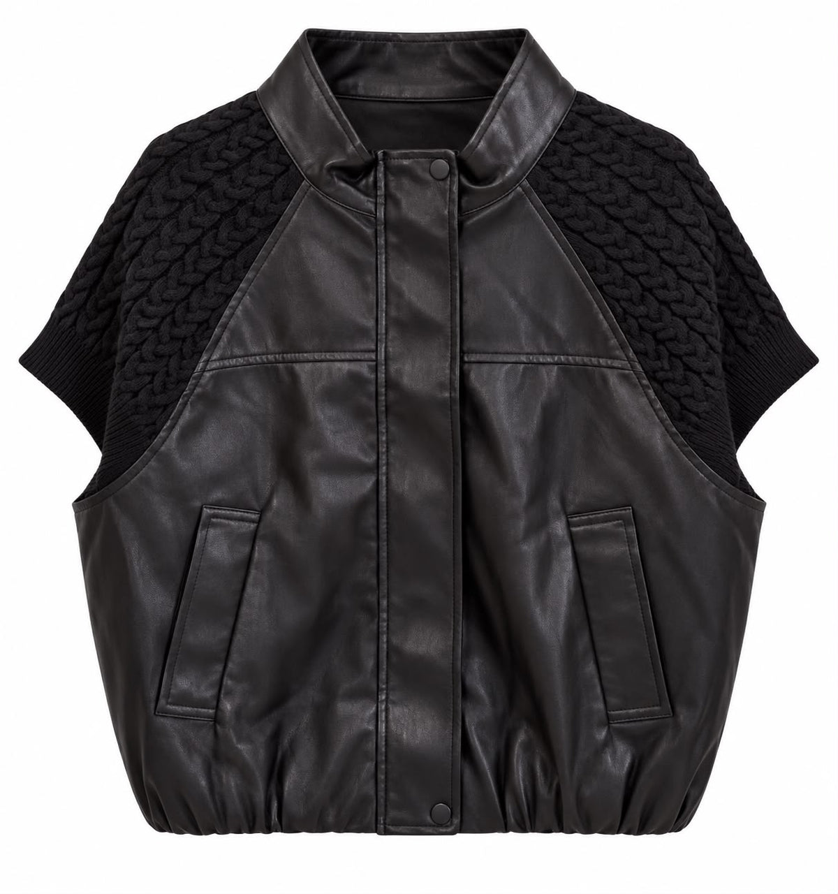 Cable Knit Leather Bomber Jacket ( Beige , Brown , Black )